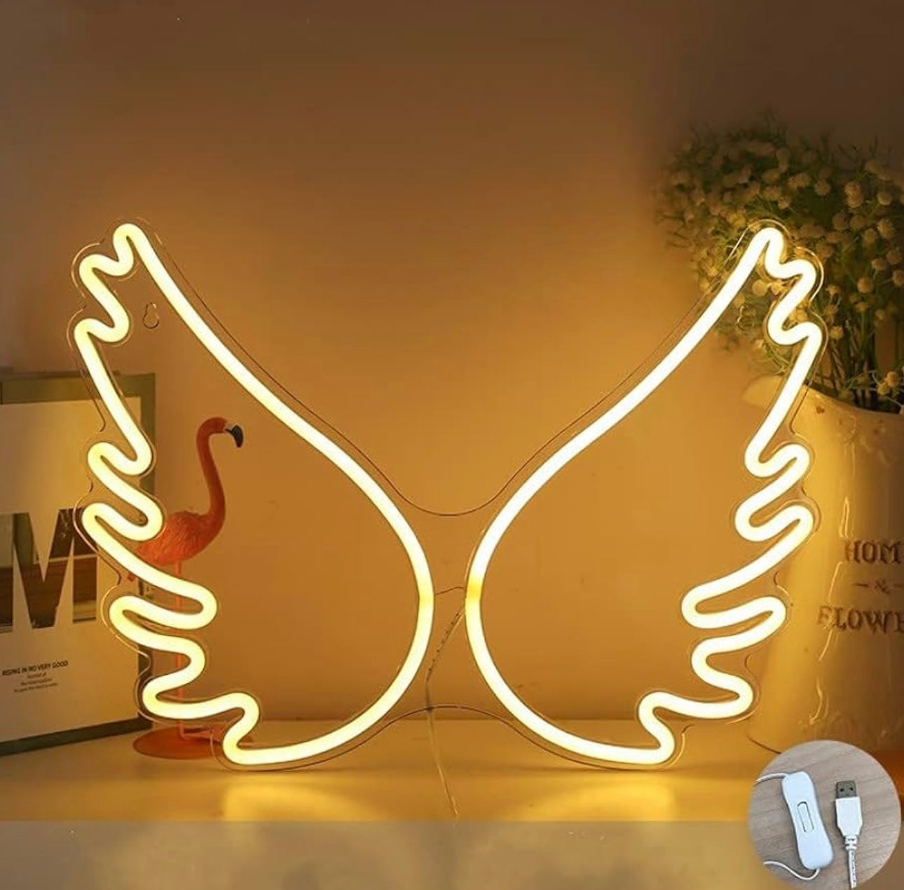 Neon Night Light,Angel Wings Neon Signs,USB Powered Acrylic Neon Signs,for Girl Bedroom, Kids Room,Wedding Decor,Teenage Birthday’s Gift