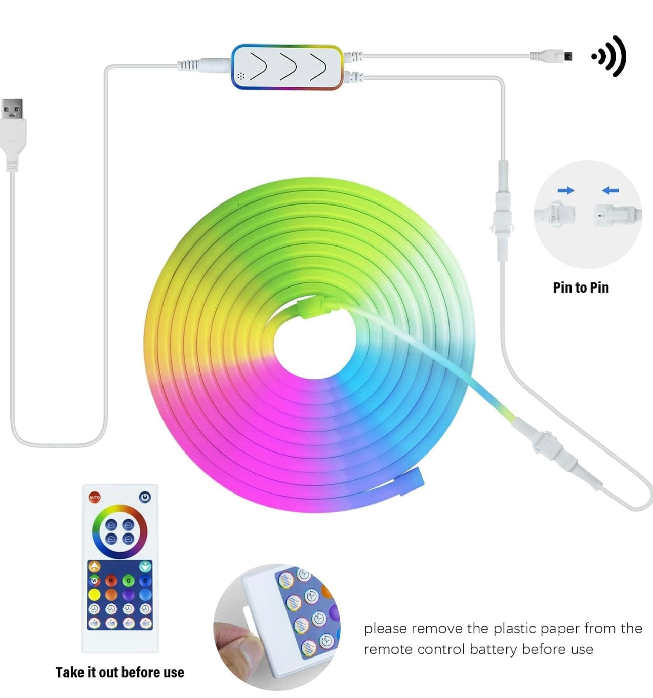 Neon Rope Light RGB-IC Neon LED Lights with Music Sync,Waterproof Flexible Neon Led Strip