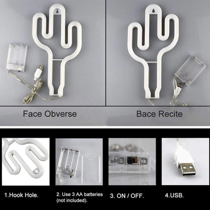 LED Green Cactus Neon Sign Wall Decor USB or Battery Operated Neon Night Lights Lamps Art Decor Wall Decoration Table Lights Decorative for Home Living Room Wedding Birthday Christmas Party