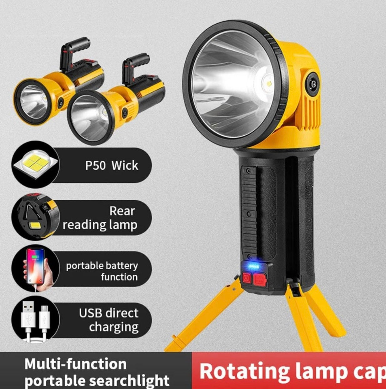 FA-W5165-1 Rechargeable Multi-Function Portable LED Searchlight Support Mobile Phone Charging