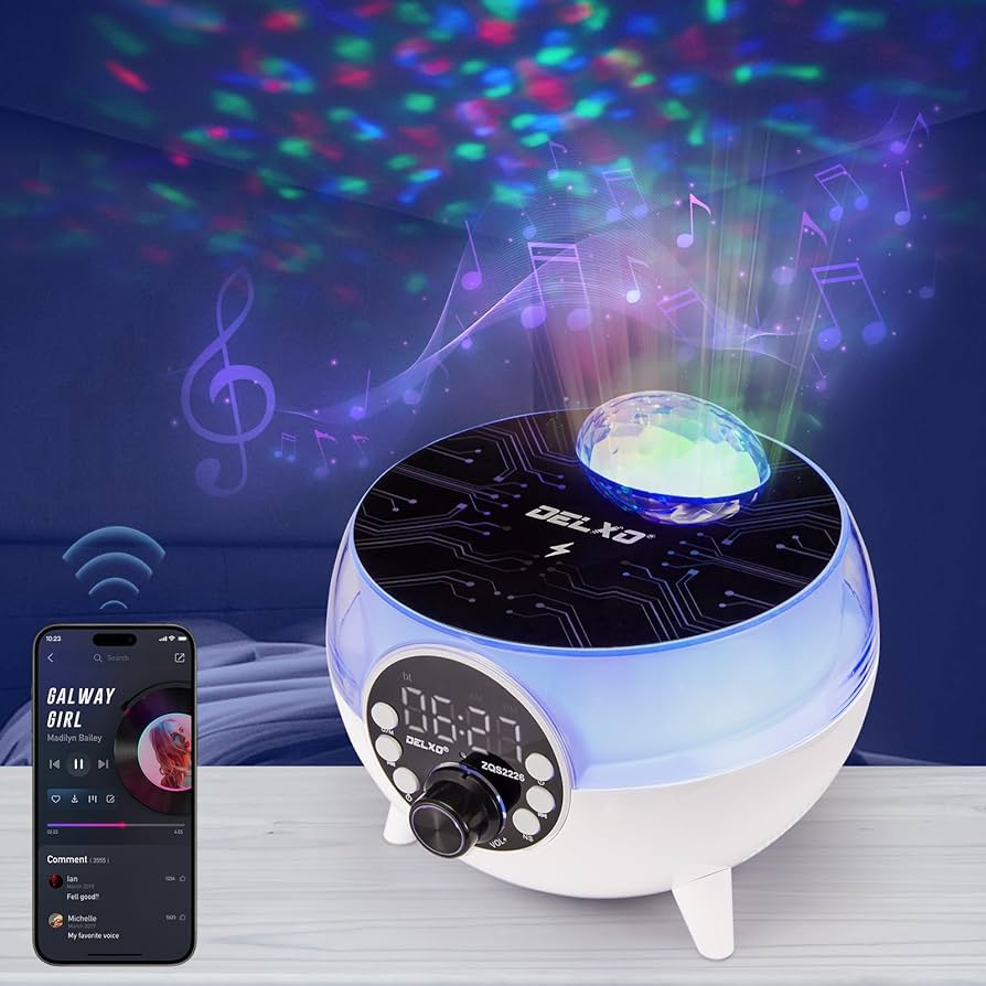 SING-E ZQS2226 Mini LED Projection Lamp New Starry Sky Dream Star Moon Lamp with Bluetooth Speaker+Clock