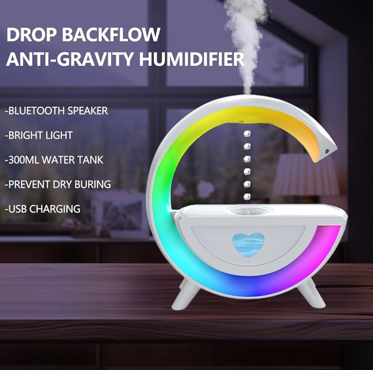 Anti-Gravity Humidifier,Humidifier for Bedroom, Humidifier with Bluetooth Speaker, 7Colors Night Light and Auto Shut-Off,