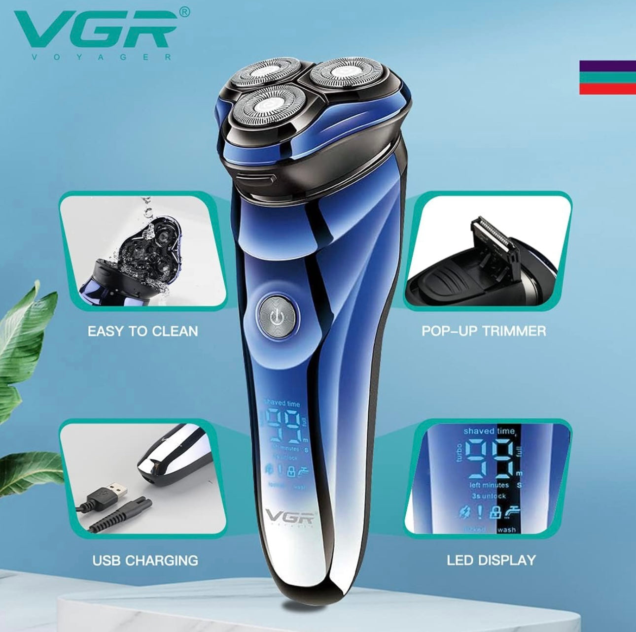 VGR Premium Cordless Rechargeable Professional Electric Ultra-Thin Shaver, Wet/Dry Razor for Face Care, Beard Trimmer with USB, Travel Shaver, Electric Razor, Electric Shaver - V-305