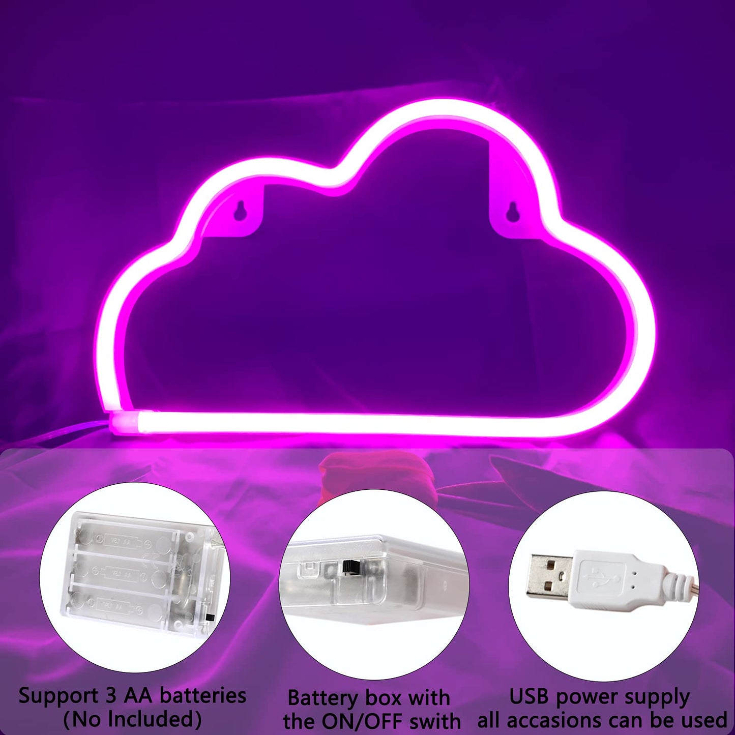 Cloud Neon Signs, LED Cloud Neon Light for Wall Decor, Battery or USB Powered Cloud Sign Shaped Decoration Wall Lights for Bedroom Aesthetic Teen Girl Kid Room Christmas Birthday Wedding Party