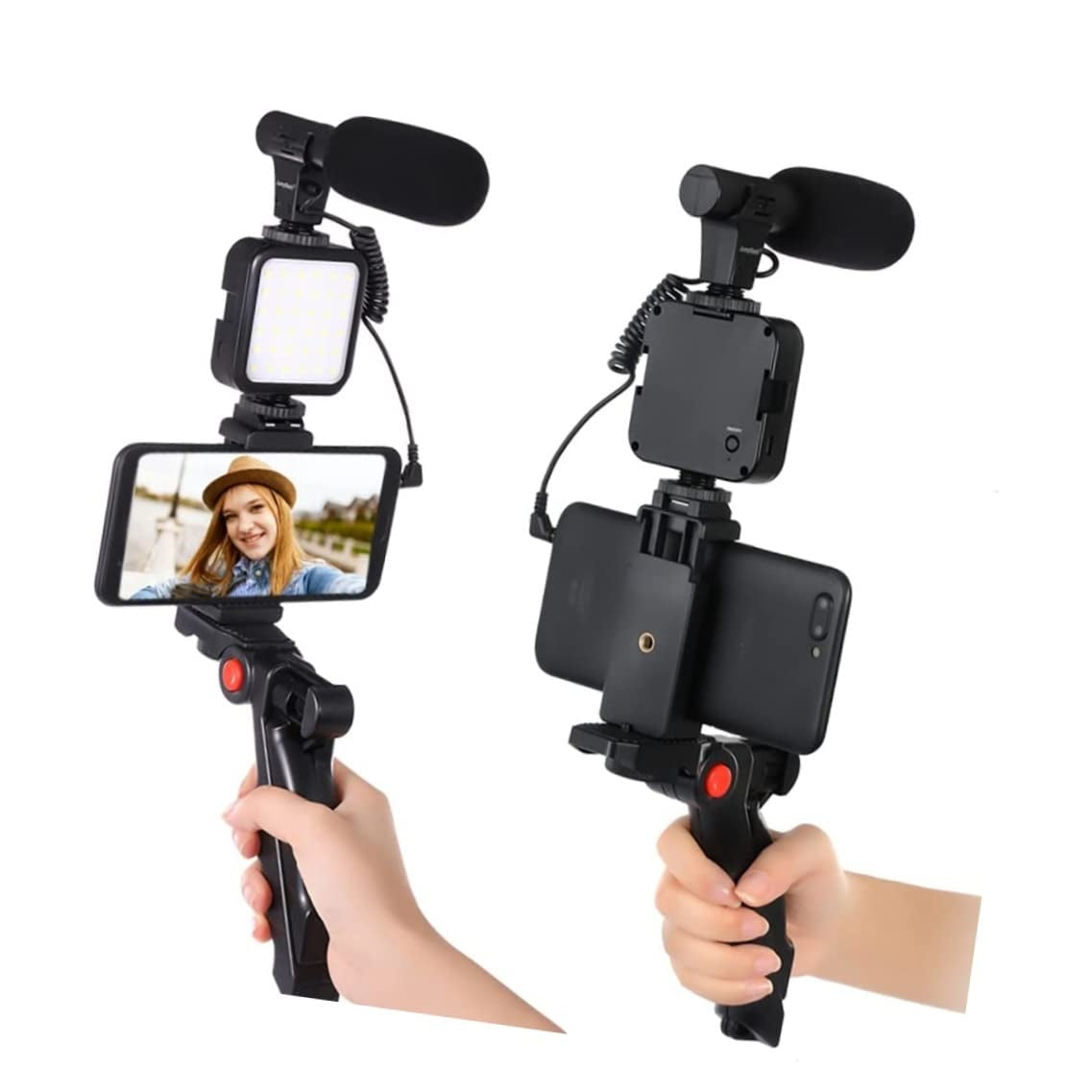 AY-49 Vlogging Kit with Microphone, Tripod Stand, and LED Light, Monopod, Tripod, Tripod Kit (Black, Supports Up to 1000g)