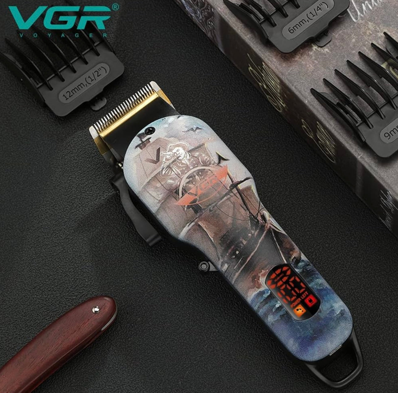 VGR V-689 Professional Salon Series Hair Clipper/Hair Trimmer for Men with LED display, Runtime 180 min with 4 Cutting Guide comb