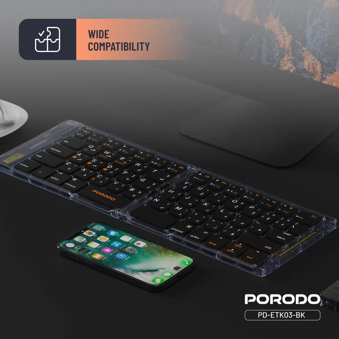 Porodo Crystal Shell Wireless FoldableKeyboard