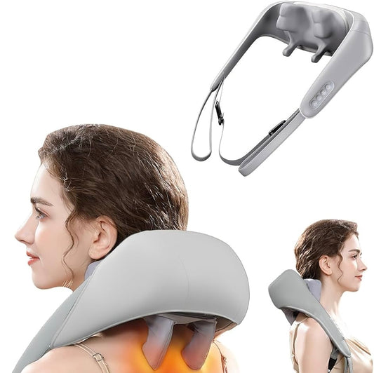 Neck Massager with Heat Electric 5D Shoulder Massager Cordless Hand Free for Muscle Pain Relief Deep Tissue Full Body Massage Gifts for Men Women(Type-C Charging)