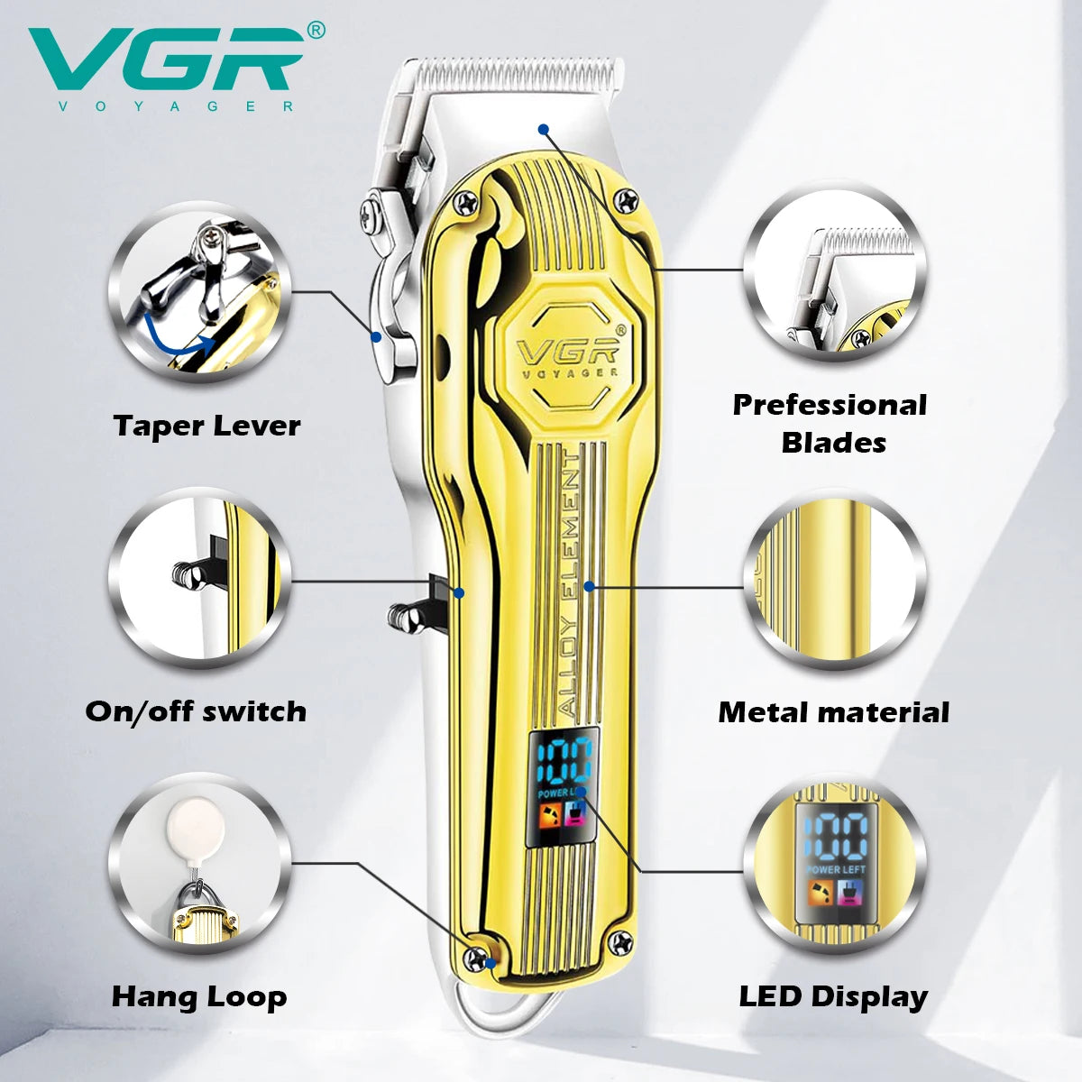 VGR V-672 Professional Corded & Cordless Hair Clipper, Salon Trimmer with Digital LED Display, 6 Cutting Guide Combs, 200-Minute Runtime, 2000mAh Lithium Battery