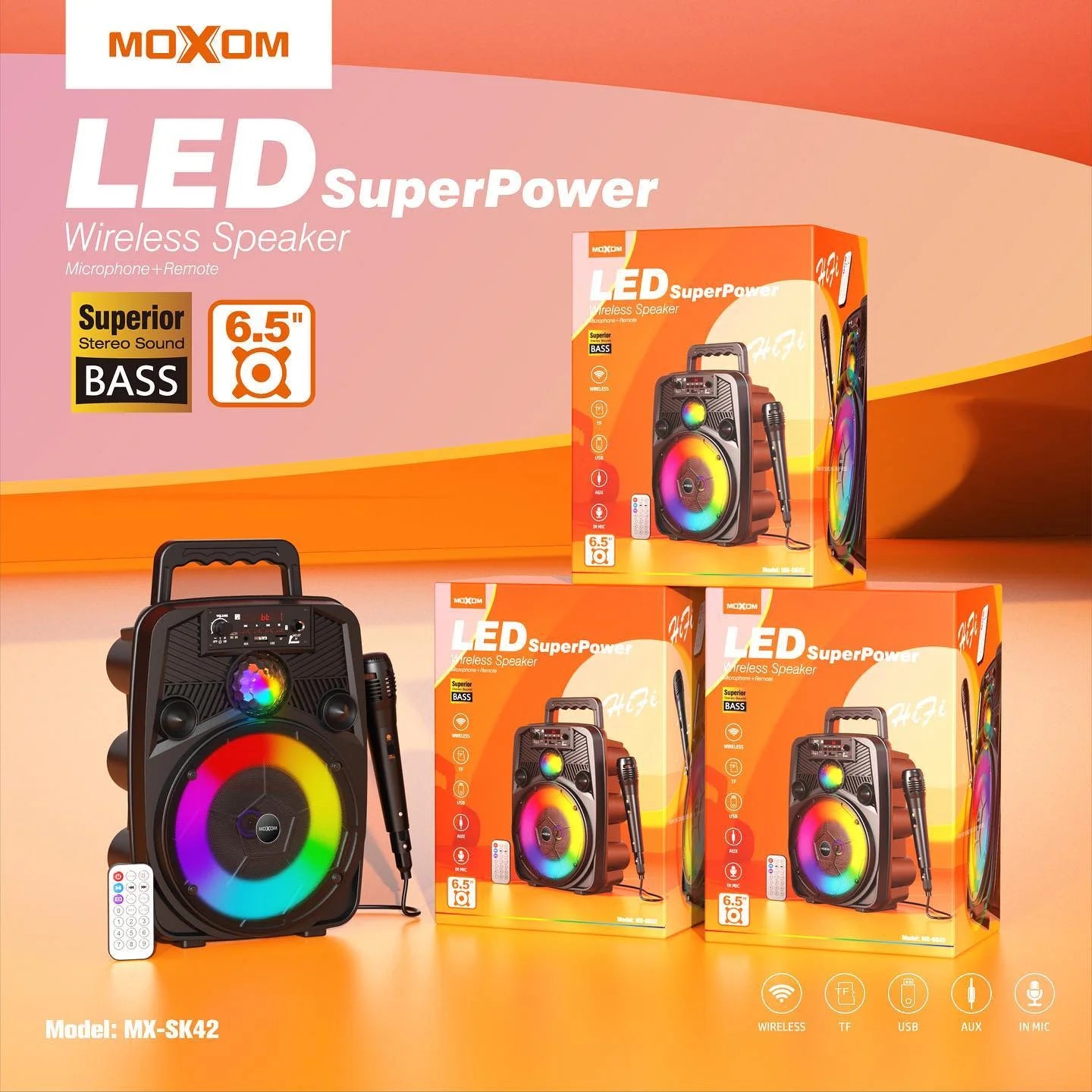 Moxom LED Wireless With Range Of 10 M Speaker MX-SK42