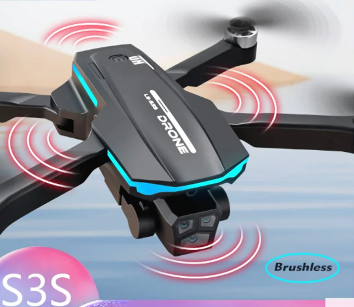 S3S Drone Brushless Wifi FPV Optical Flow 4k HD 3 Camera Drone - Black