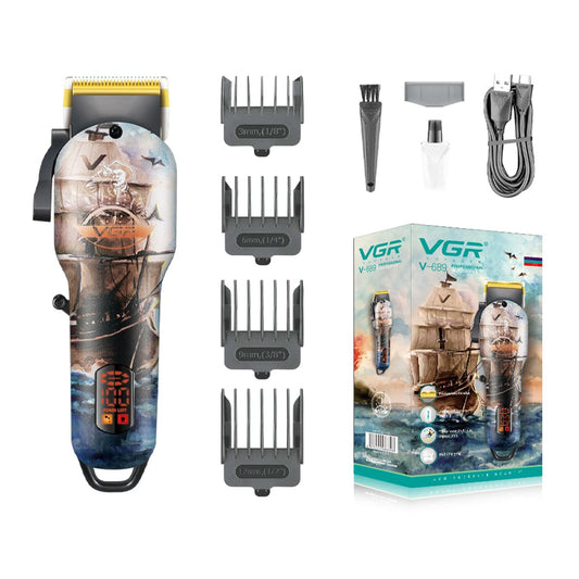 VGR V-689 Professional Salon Series Hair Clipper/Hair Trimmer for Men with LED display, Runtime 180 min with 4 Cutting Guide comb