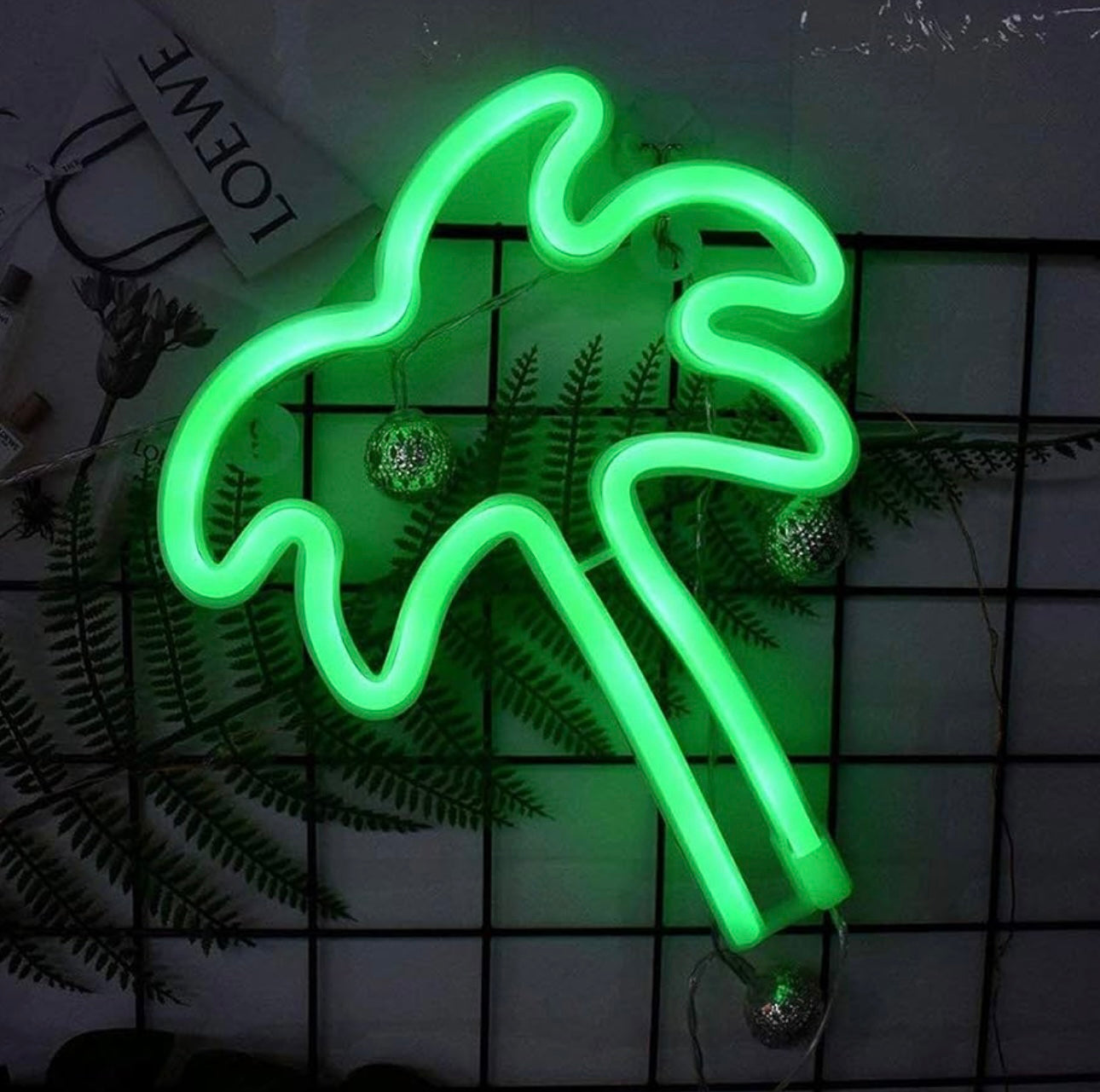 Palm Tree Shaped Neon Night Light Green Neon Signs USB & Battery Powered Hanging Wedding Sign Novelty Wall Decorative Neon Signs for Birthday Christmas Party Kids Room Living Room Bedroom