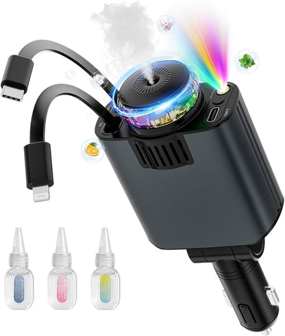 Porodo Aromaglow 120W Fast Car Charger with Aromatherapy Diffuser - Black