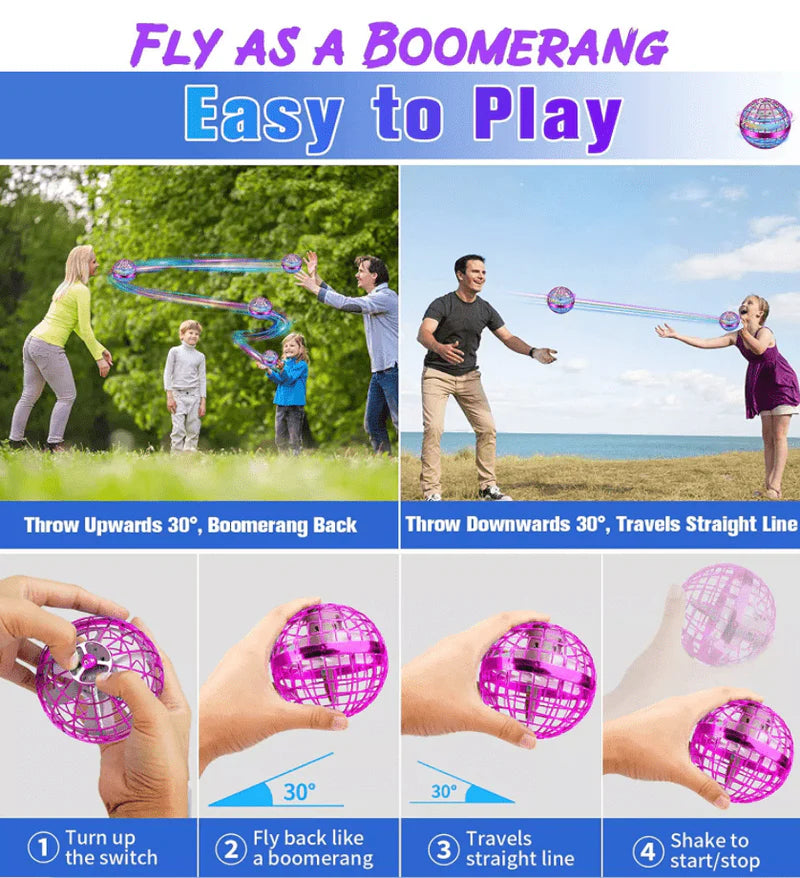 Flying Ball Boomerang Drone Flyorb Magic With LED Lights Gift Hover Ball Fly Nova Orb Flying Spinner Fidget Children Family Toys