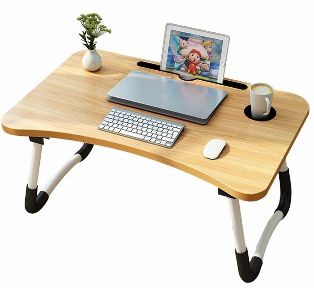 Multi-Purpose Foldable Laptop Table with Cup Holder - Portable Wooden Laptop/Study/Bed Table/Writing Desk