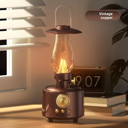 Retro lamp Bluetooth speaker portable outdoor camping light candle flame atmosphere night light FM radio sound system