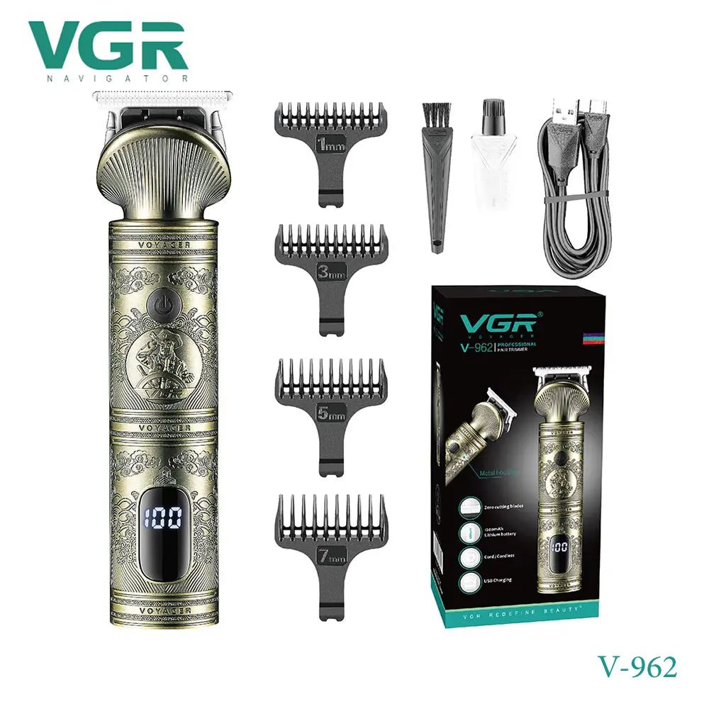 VGR V-962 Professional Self Haircut Hair Clipper and Beard Trimmer with Digital Display, USB Charging Cable, 4 Guide Combs, 0mm Bald Head Clipper for Men, 200-Minute Runtime, 1200mAh Li-ion Battery