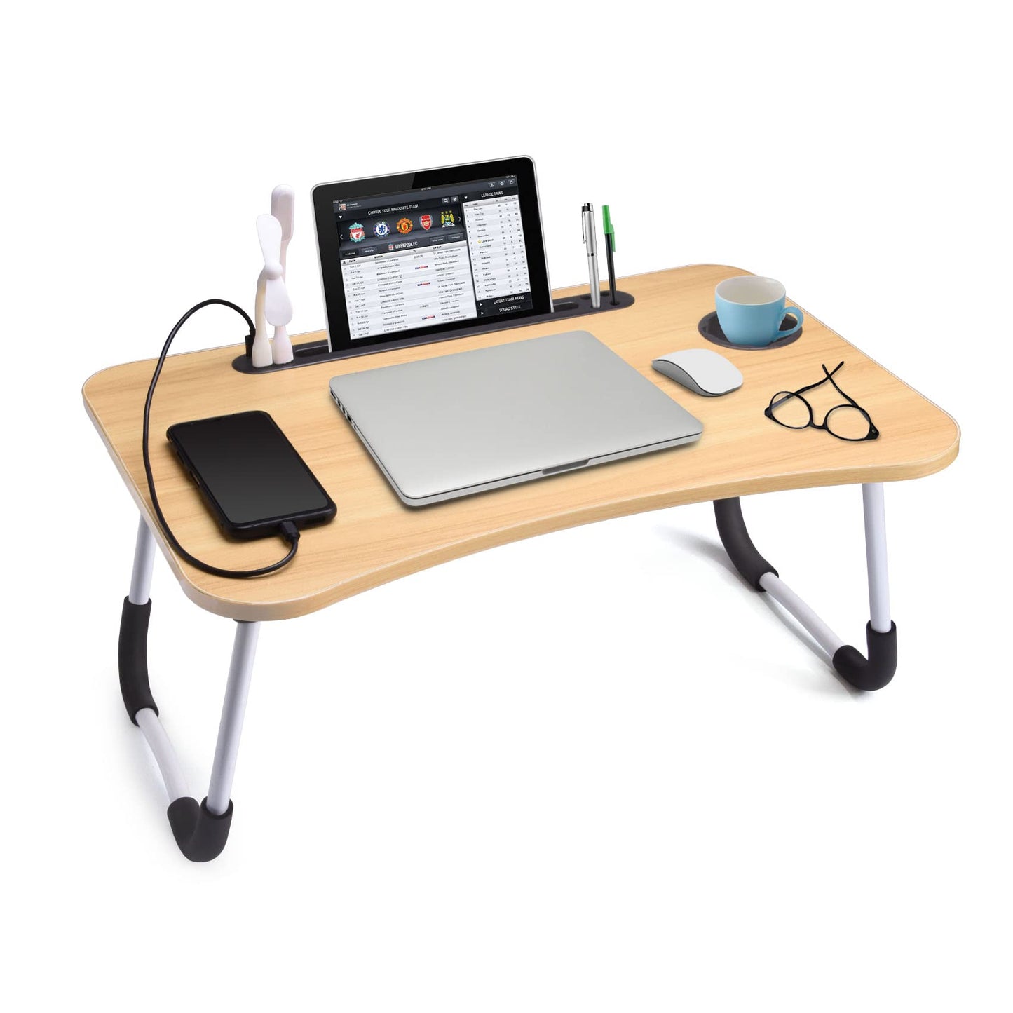 Multi-Purpose Foldable Laptop Table with Cup Holder - Portable Wooden Laptop/Study/Bed Table/Writing Desk