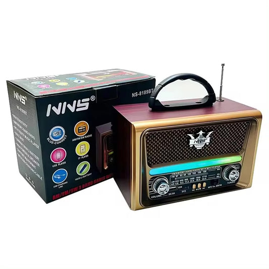 Ns-8189Bt Nns Customized Portable Vintage Reloj Retro Wooden Extra Antenna Led Am Fm Radio