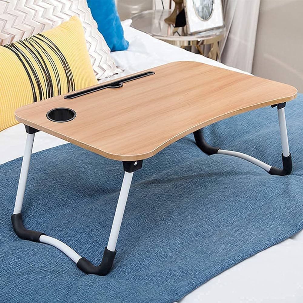 Multi-Purpose Foldable Laptop Table with Cup Holder - Portable Wooden Laptop/Study/Bed Table/Writing Desk