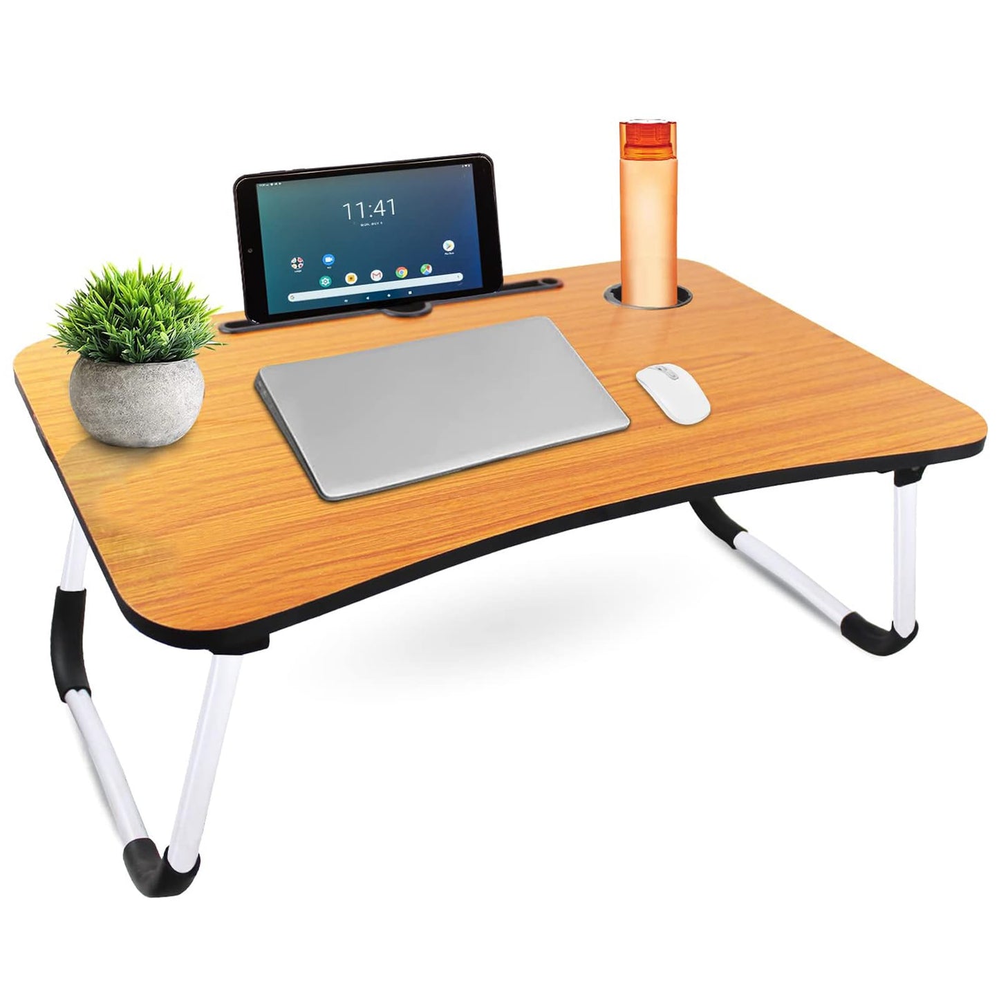 Multi-Purpose Foldable Laptop Table with Cup Holder - Portable Wooden Laptop/Study/Bed Table/Writing Desk