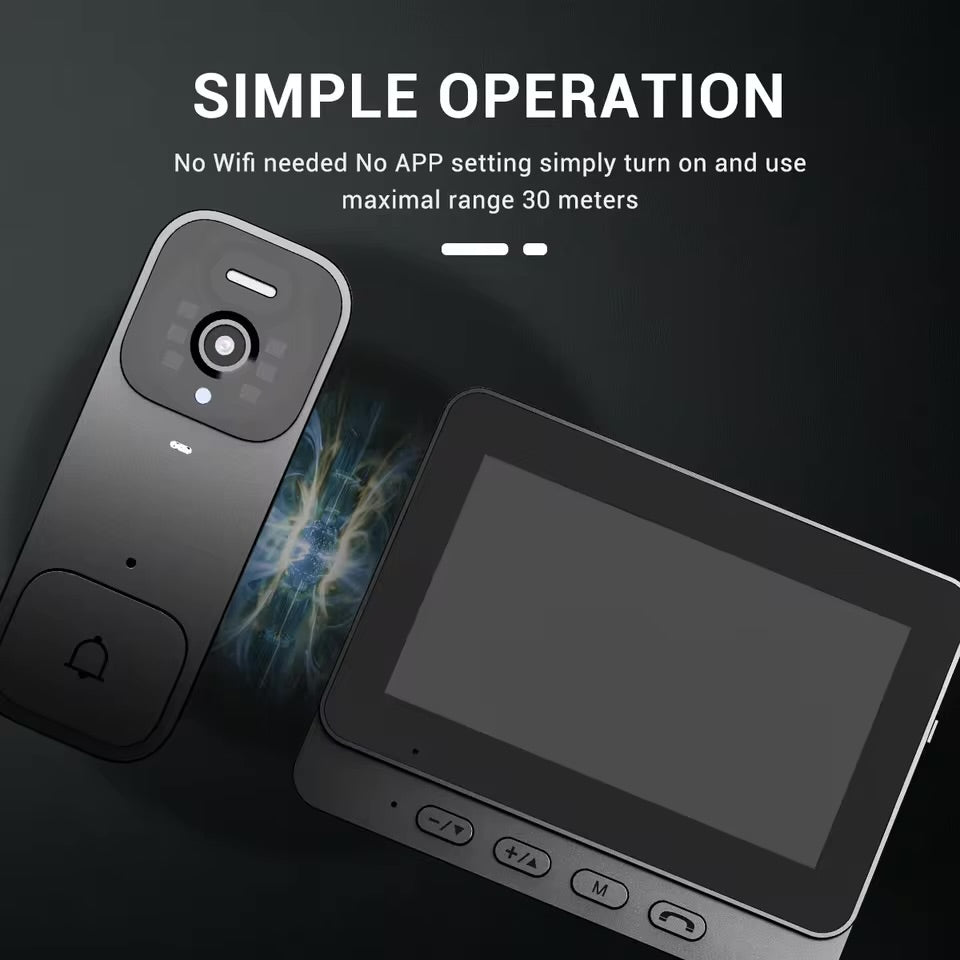 2.4G Wireless Doorbells with 4.3'' Display Security Camera Digital Door Peepholes HD Night Vision Home Intercom Video Eye Bell