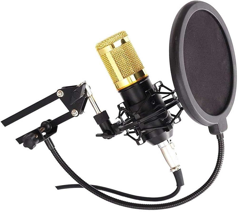 Gold Professional Condenser Microphone Bundle for Studio Recording and Broadcasting