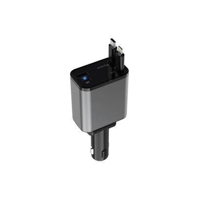 Green Lion PD 30W Telescopic Car Charger, 80cm USB-C Built-in Cable, Built-in Fuse, Overcurrent and short circuit protection, ABS + PC Material, Lightweight & Compact - Black