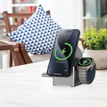 Green Lion 3 in 1 Magnetic Wireless Charger - Gray