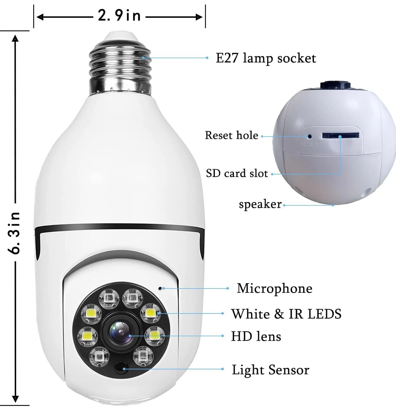 Bulb Smart WiFi PTZ Camera V380 Pro