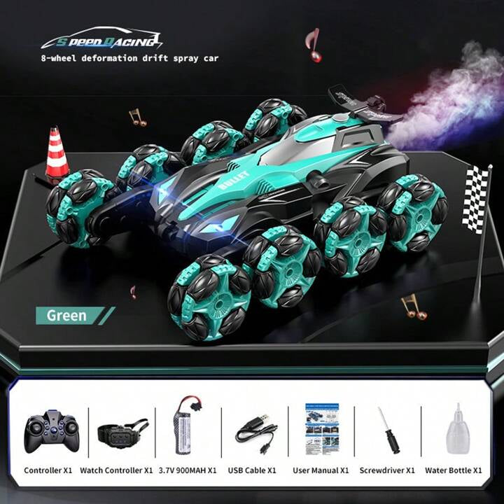 I2.4GHz Gesture Sensing RC Stunt Car, 8WD 360° Spin Flip RC Car with Light Music and Spray