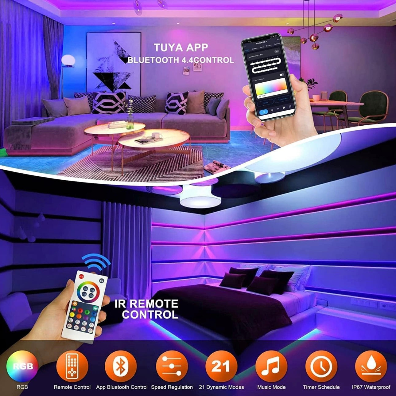 Neon Rope Light RGB-IC Neon LED Lights with Music Sync,Waterproof Flexible Neon Led Strip