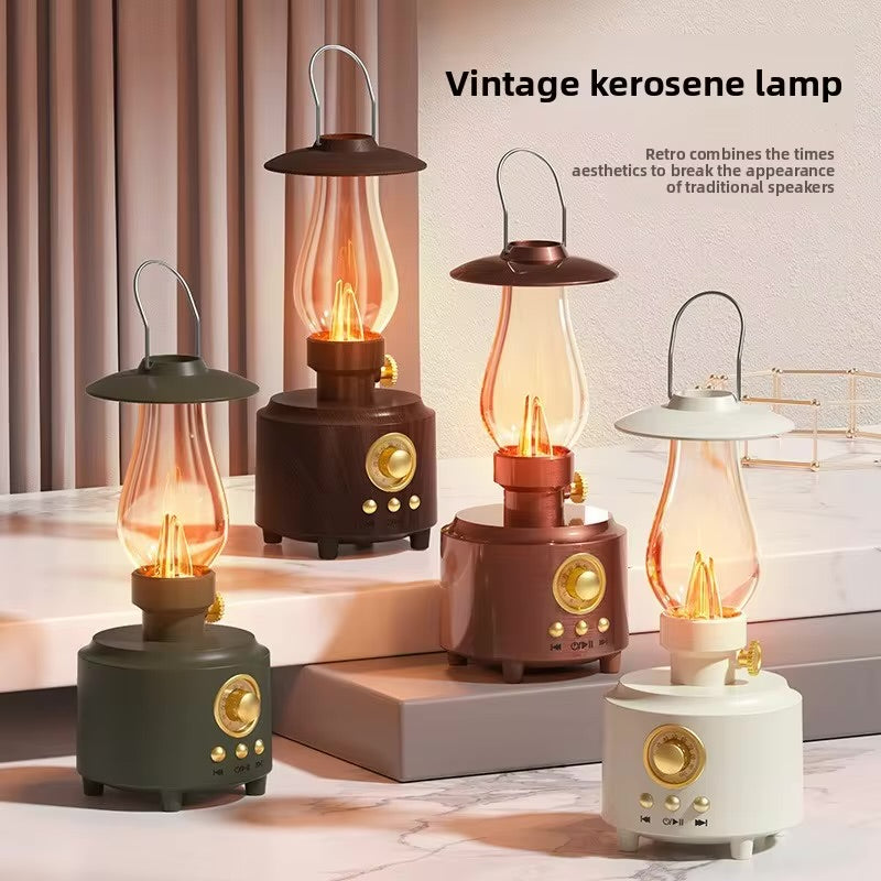 Retro lamp Bluetooth speaker portable outdoor camping light candle flame atmosphere night light FM radio sound system