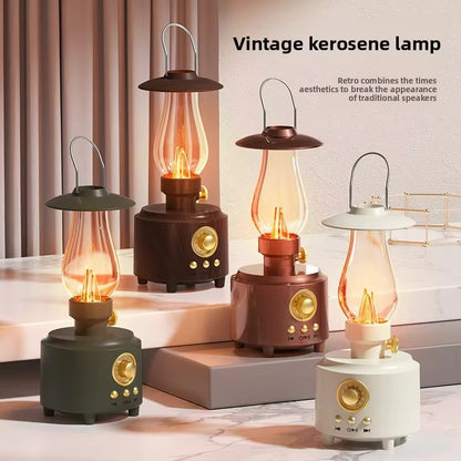 Retro lamp Bluetooth speaker portable outdoor camping light candle flame atmosphere night light FM radio sound system