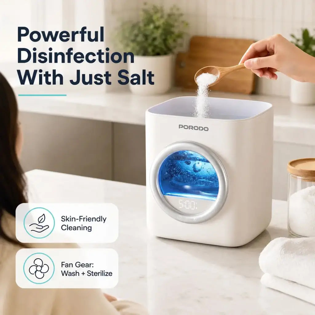 Porodo Lifestyle Launder 1.7L Portable Mini Washing Machine with Advanced Sterilization Cleaning - White
