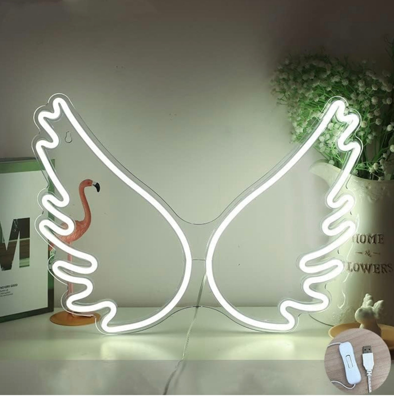 Neon Night Light,Angel Wings Neon Signs,USB Powered Acrylic Neon Signs,for Girl Bedroom, Kids Room,Wedding Decor,Teenage Birthday’s Gift