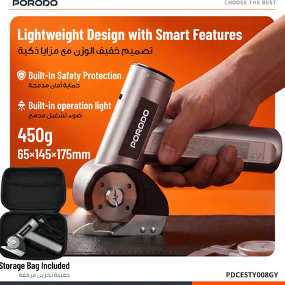 Porodo Sharp Cordless Electric Scissors with Guide Light & LED Display - Grey