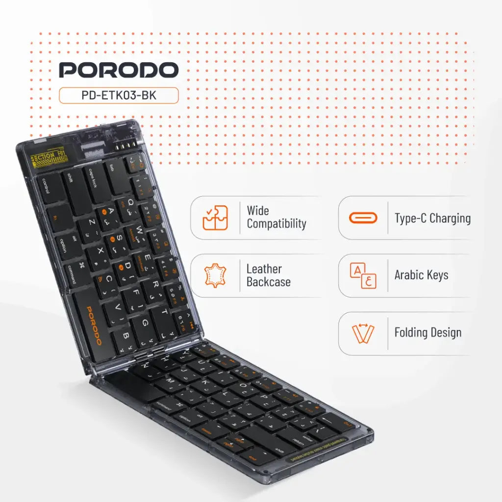Porodo Crystal Shell Wireless FoldableKeyboard