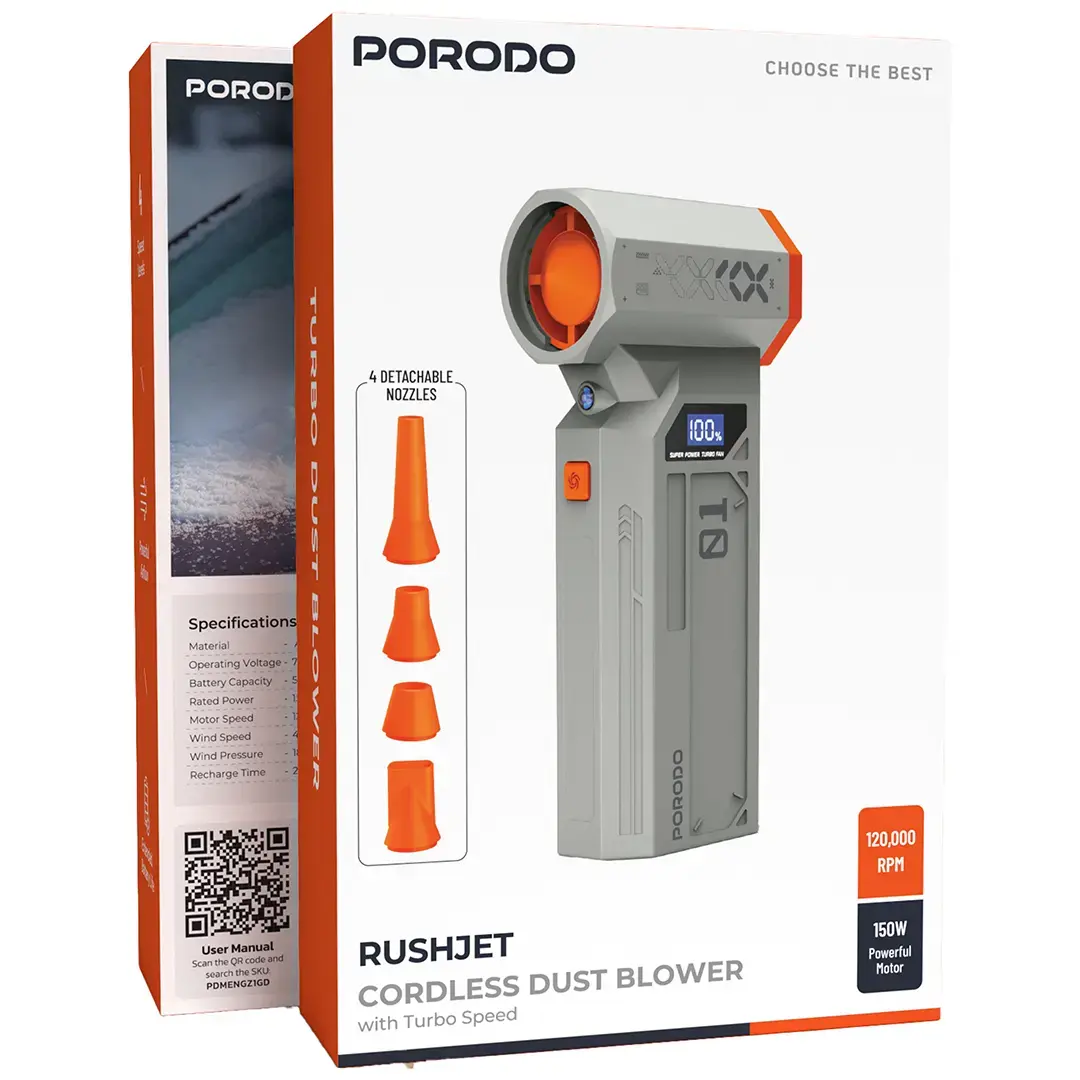 Porodo Rushjet Cordless Dust Blower with Turbo Speed - Gold/Orange-Mini Blower