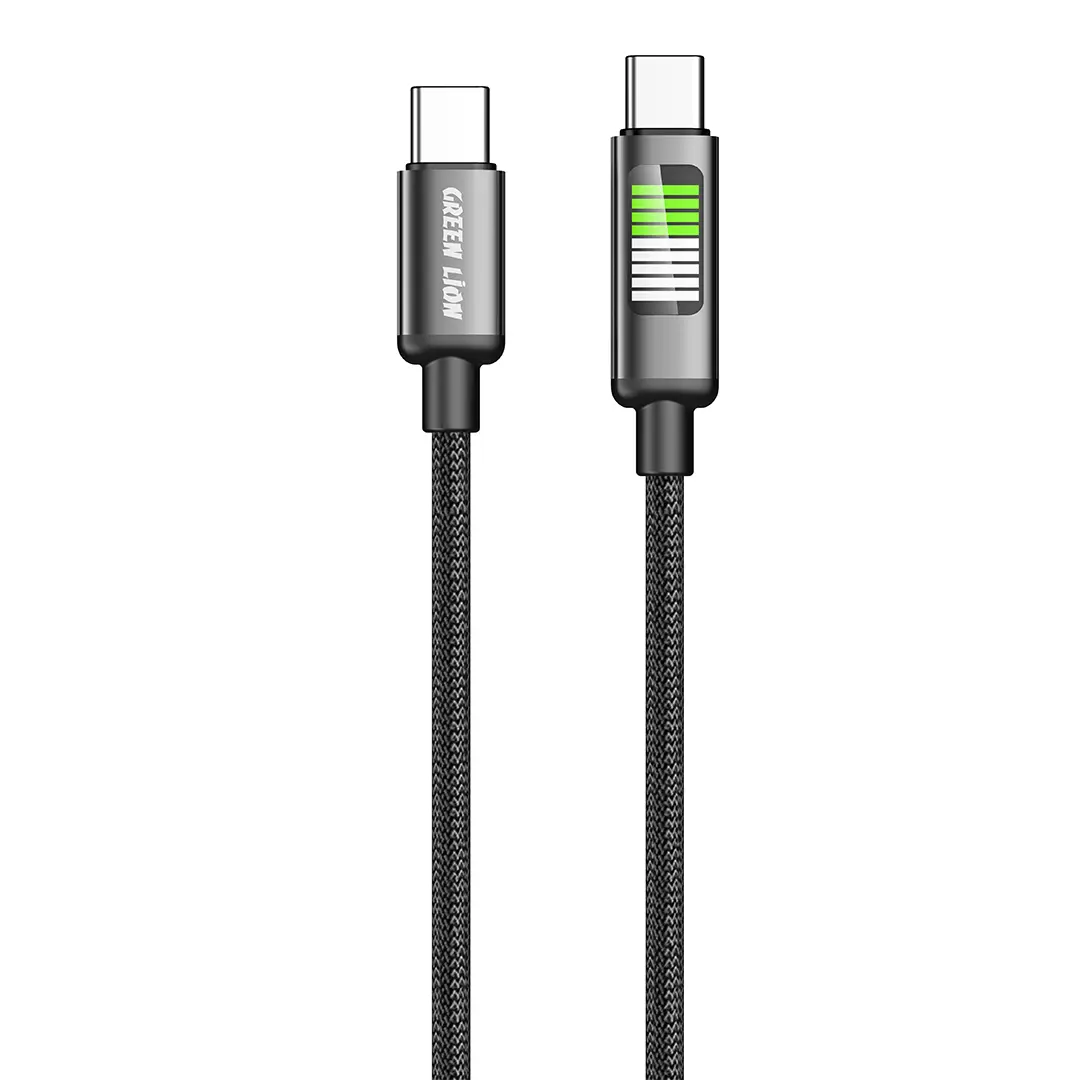 Green Lion LED Braided USB-C to USB-C Cable - Black