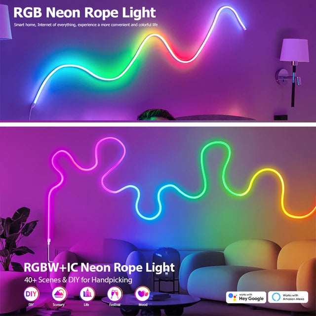 Neon Rope Light RGB-IC Neon LED Lights with Music Sync,Waterproof Flexible Neon Led Strip