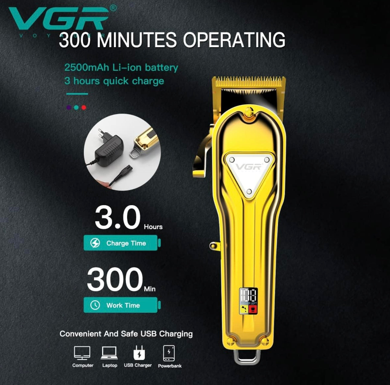 VGR V-140 Professional Hair Trimmer for Men Runtime: 300 min