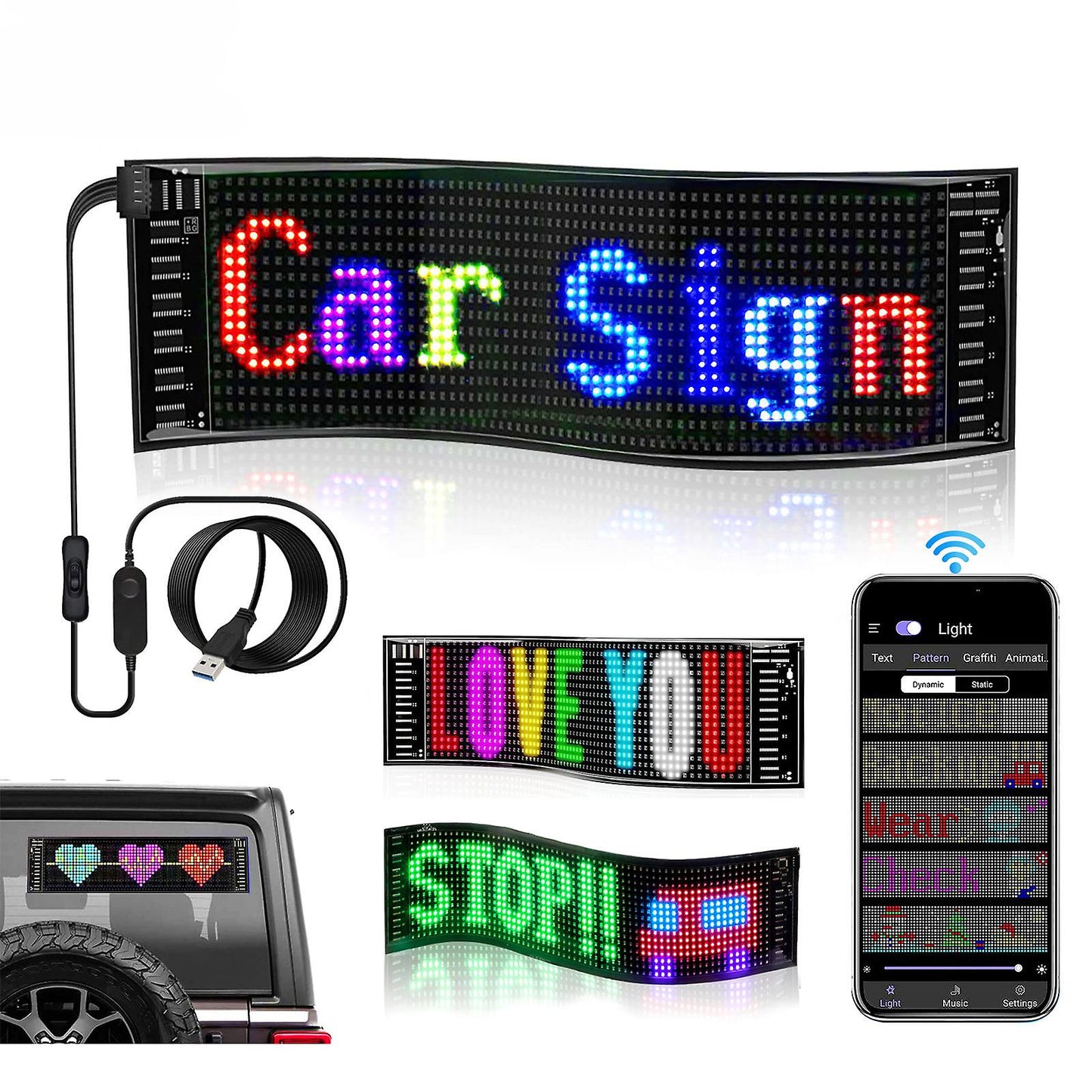 LED Car Sign: Programmable LED Matrix Panel with FPCB Flexible Screen for Displaying Perfect for Cars, Shops,Restaurants and Party Festivals