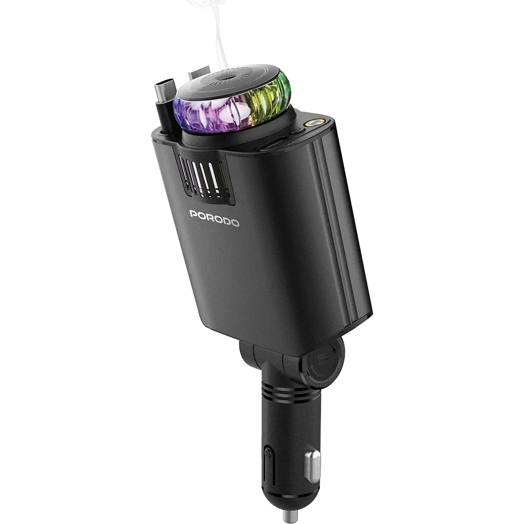 Porodo Aromaglow 120W Fast Car Charger with Aromatherapy Diffuser - Black