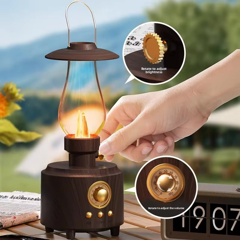 Retro lamp Bluetooth speaker portable outdoor camping light candle flame atmosphere night light FM radio sound system