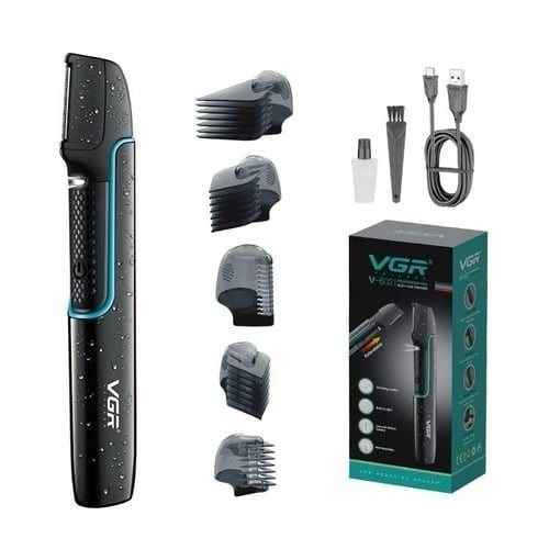 VGR V-602 Professional Body Hair Trimmer with Built-in Light & Extendable Handle, Fully Waterproof, 120-Minute Runtime, 6 Length Settings (Black)