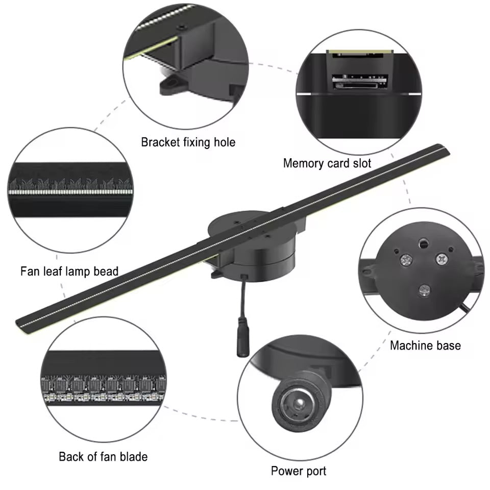 3D Holographic Fan Screen Stereoscopic Display Suspended Projection Lamp 42cm Suspended Imaging Advertising Machine