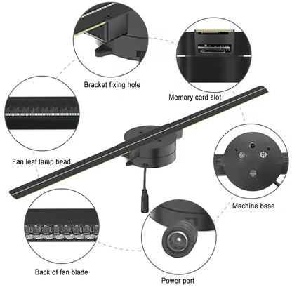 3D Holographic Fan Screen Stereoscopic Display Suspended Projection Lamp 42cm Suspended Imaging Advertising Machine