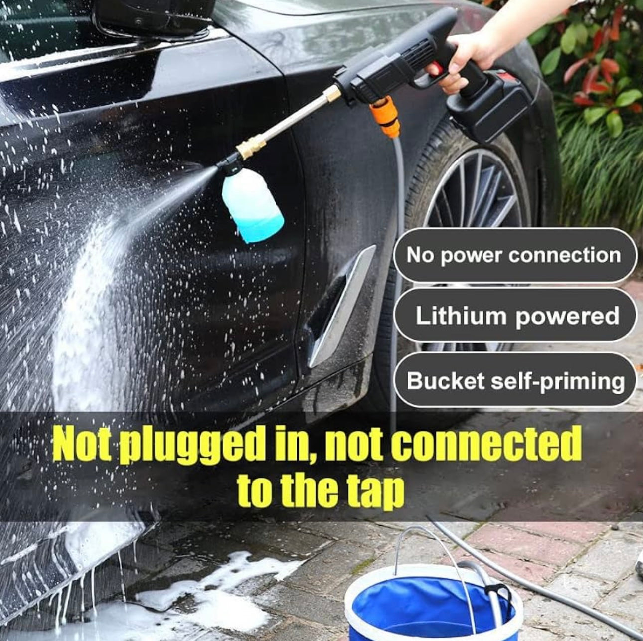 Cordless Pressure Washer Gun, 300W Wireless High-Pressure Car Washing Gun with 30Bar Pressure, 20000mAh Battery, 40-Minute Runtime, and Foam Sprayer (24V)